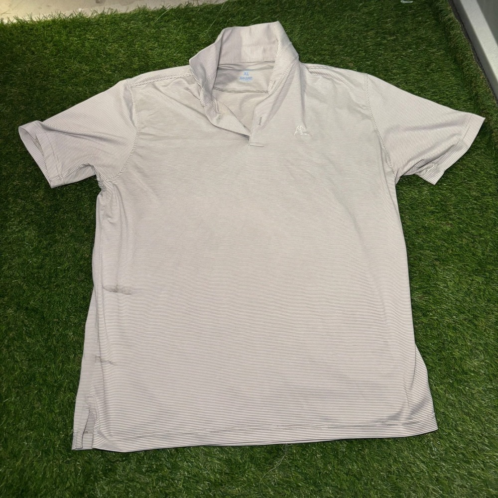 Rhoback Mens XL Performance Polo Shirt Gray White Micro Striped Short Sleeve